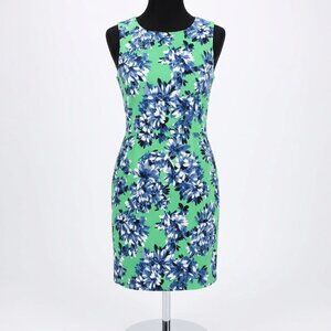 J. Crew Size 14 Floral Textured Cotton Sheath Dress Green Blue Pockets Preppy